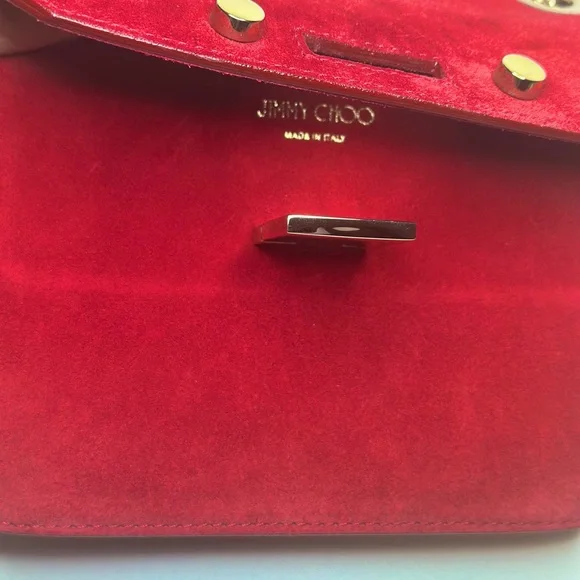 Stunning JIMMY CHOO red suede handbag with light gold hardware. NWT - Picture 7 of 12